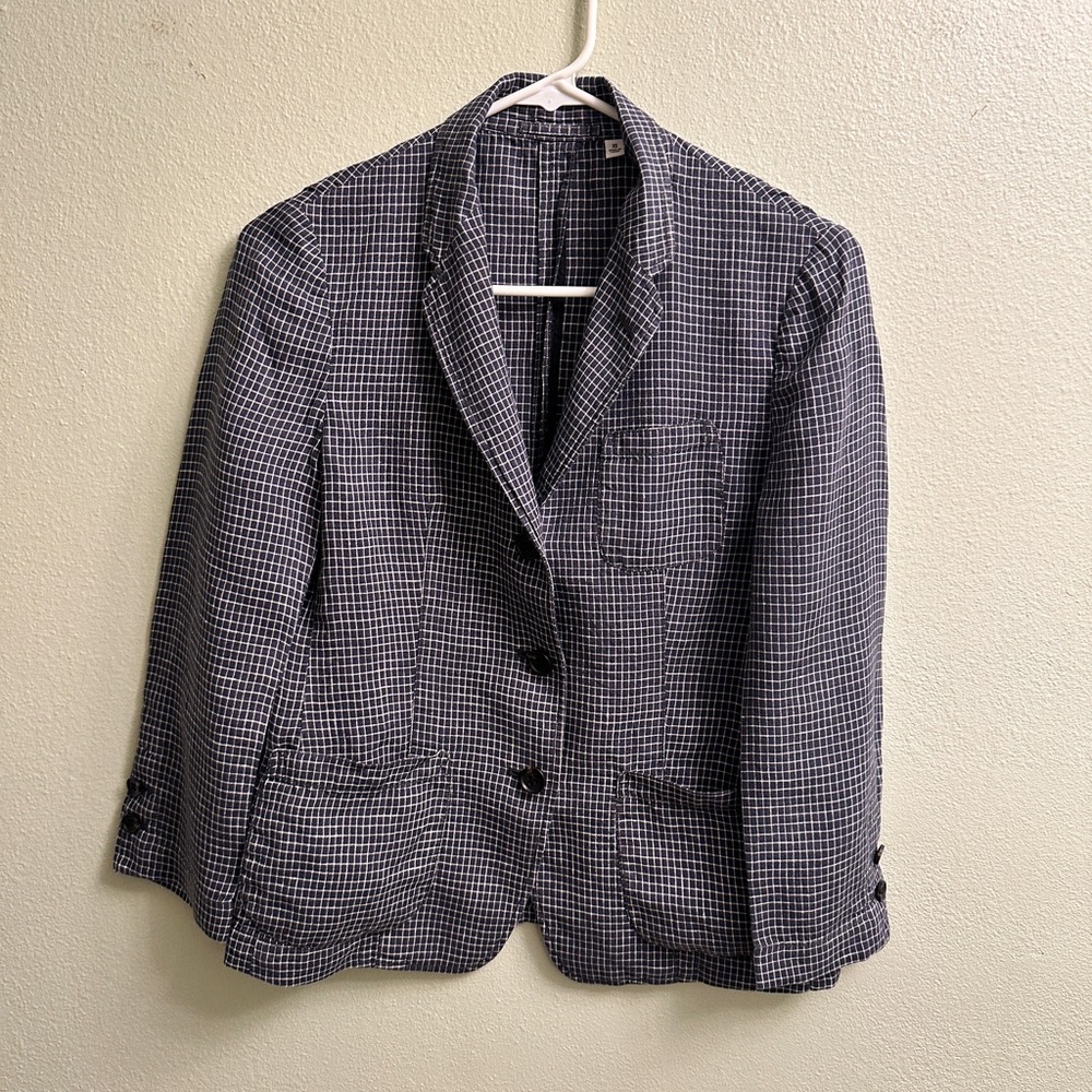 Ines De La Fressange 100% Linen Blazer Size XS Navy and white checkered - Picture 2 of 10